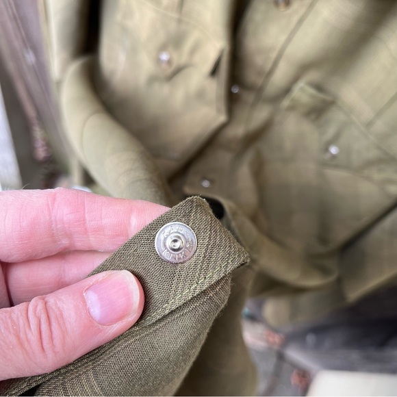 Khaki Pearl Snap Plaid Shirt With Gold Skull & Dots Sz S/M - Picture 6 of 16